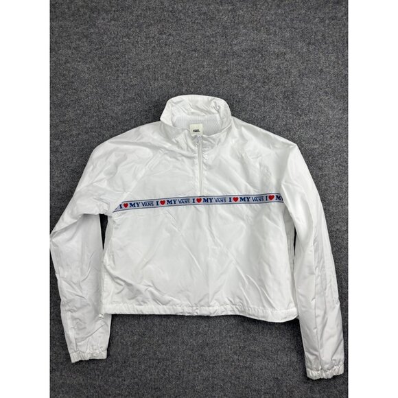 Vans Jacket Womens Medium White Half Zip Windbreaker Cropped I Love My Vans - Picture 1 of 7